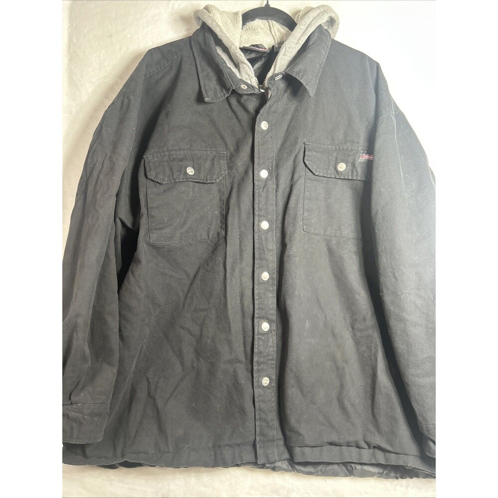 Dickies Jacket Mens Size 2XL Black Quilted Hooded Sweatshirt Canvas Coat